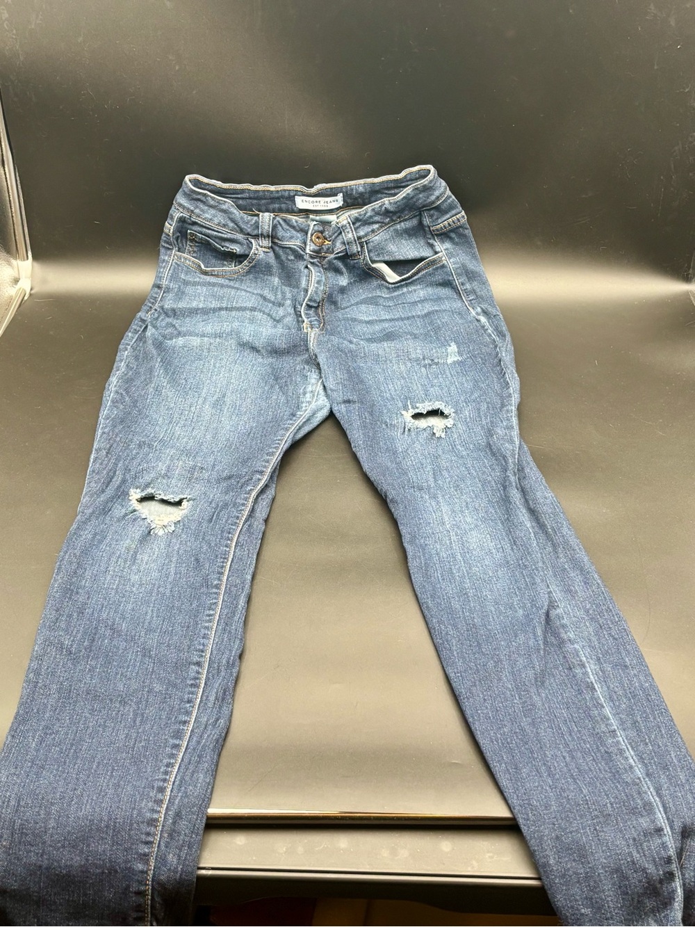 Encore Jeans Distressed Ripped Denim Stretch Skinny Straight Jeans Size 13